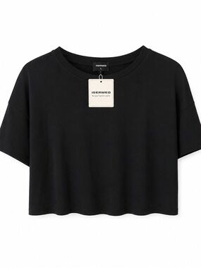 ISERMEO Black Oversized Cropped T-Shirt NWT Size Large